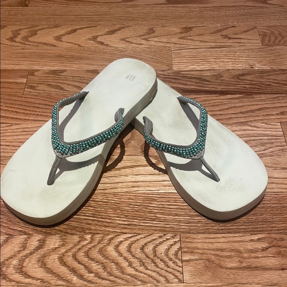 GAP Green and Silver Beaded Sandals Summer Style